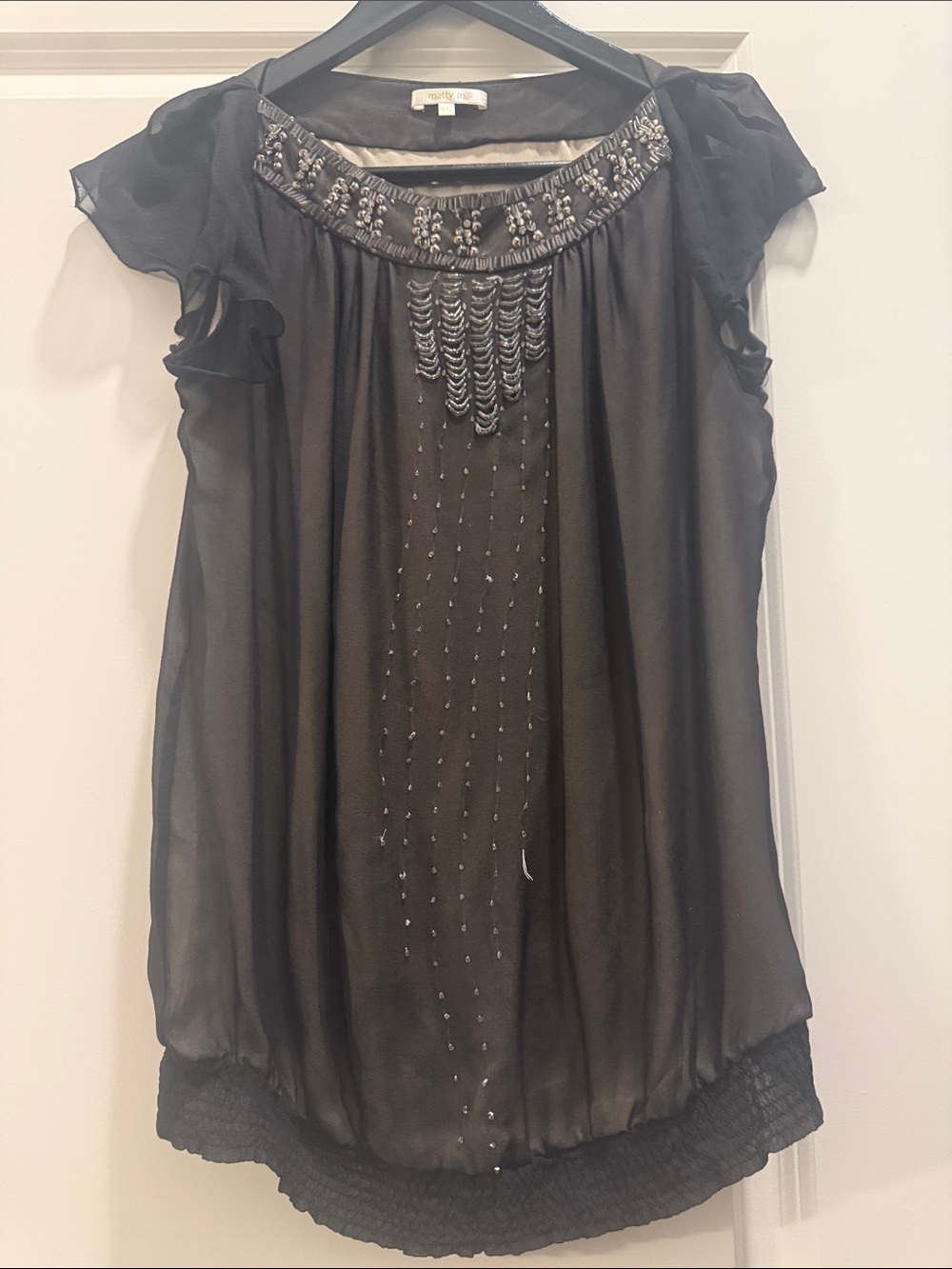 Matty M Black Beaded Chiffon Blouse